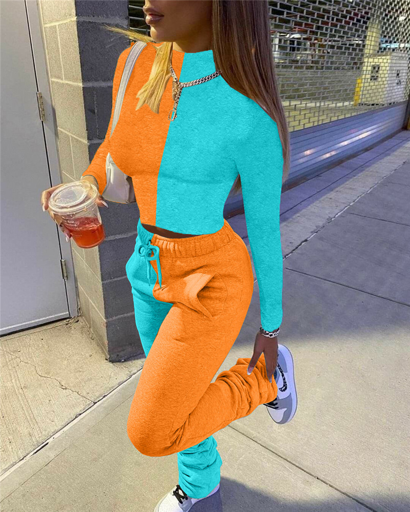 New Fall winter Women tracksuits jogger suit long sleeve outfits pullover hoodies+stack pants panelled two piece set plus size sweatsuits 4276