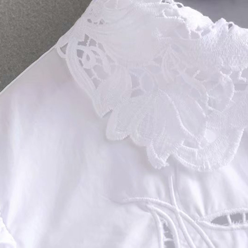 KPYTOMOA Women Fashion Cutwork Embroidery Button-up Blouses Vintage Lapel Collar Long Puff Sleeve Female Shirts Blusas Chic Tops 201125