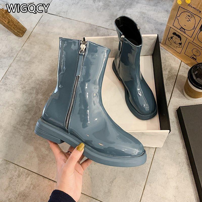 2020 Autumn New Women's Leather Blue Boots Fashion Casual Flat Round Toe Patent Leather Bright Women's Boots, Black
2020 Autumn New Women's Leather Blue Boots Fashion Casual Flat Round Toe Patent Leather Bright Women's Boots, Black