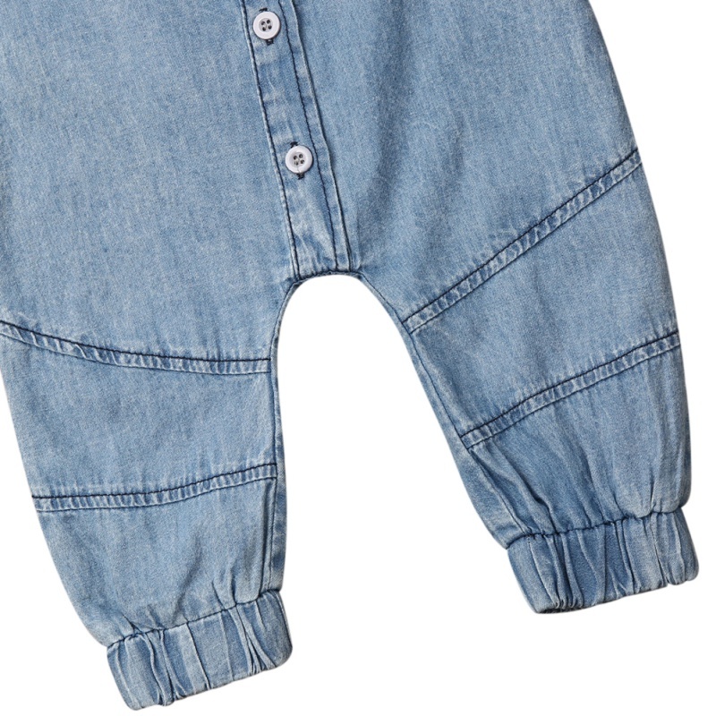 Spring Autumn Baby Clothing Long Sleeve Romper Denim Solid Jumpsuit Pocket Outfits Newborn Kids Baby Girl Boy Clothes 201027
