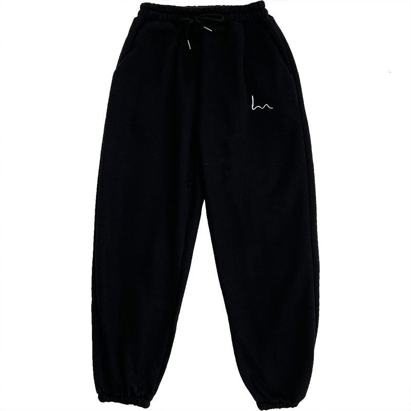 Winter Warm Cozy Fleece Harem Pants Women Elastic Waist Minimalist Embroidery Sports Pants Casual Drawstring Velvet Trousers 201031