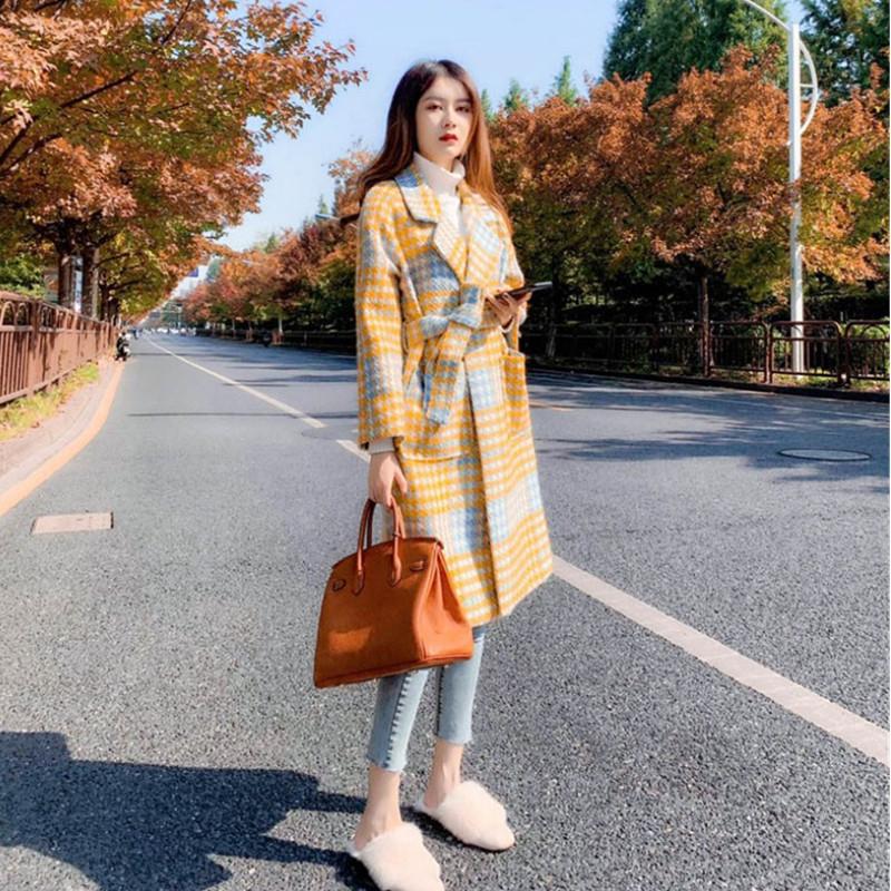 Winter Coat Womens Woolen Jacket Middle Long Style Korean New Autumn Popular Plaid Overcoat Thousand Bird Checkered Outerwear, Yellow
Winter Coat Womens Woolen Jacket Middle Long Style Korean New Autumn Popular Plaid Overcoat Thousand Bird Checkered Outerwear, Yellow