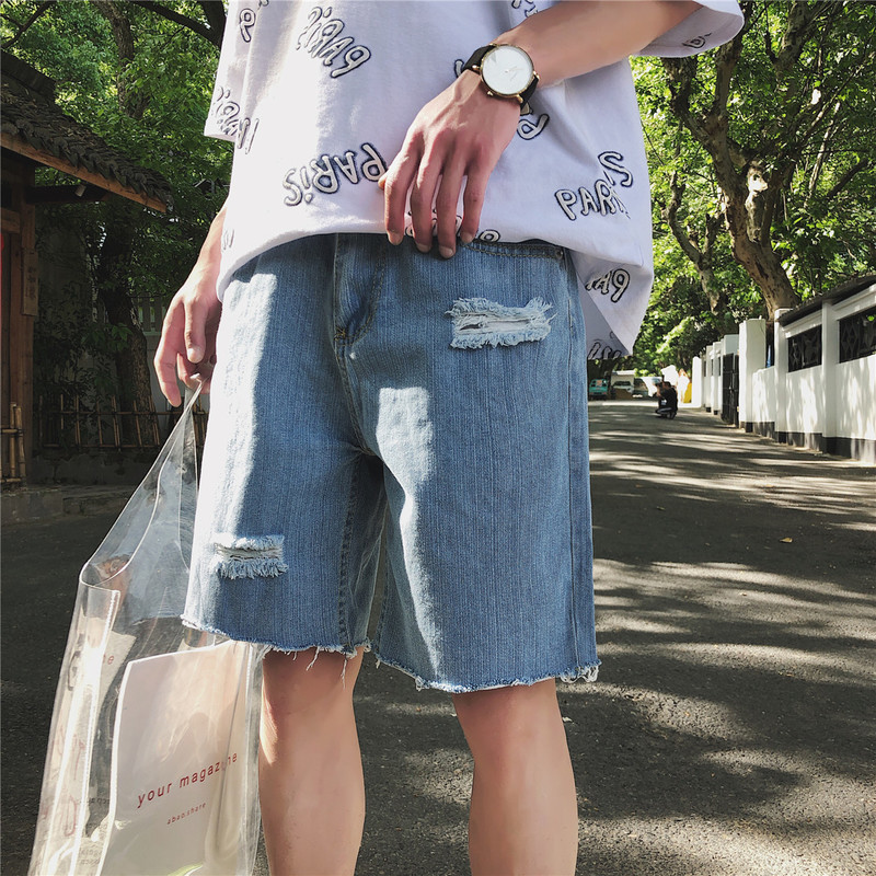 Harajuku Summer Men Casual Shorts Denim Mens Short Hole Straight Loose Thin Button Pocket Fashion Male Korean Style New Trendy T200512