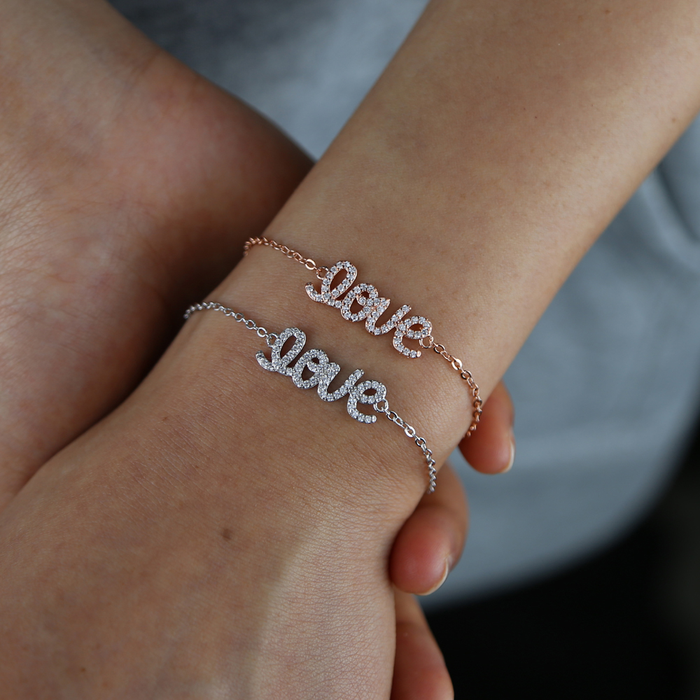 Promotion Fashion Jewelry For 2021 Valentine's Day Gift Micro Pave White Rainbow Love Letter CZ Bracelet for Women
