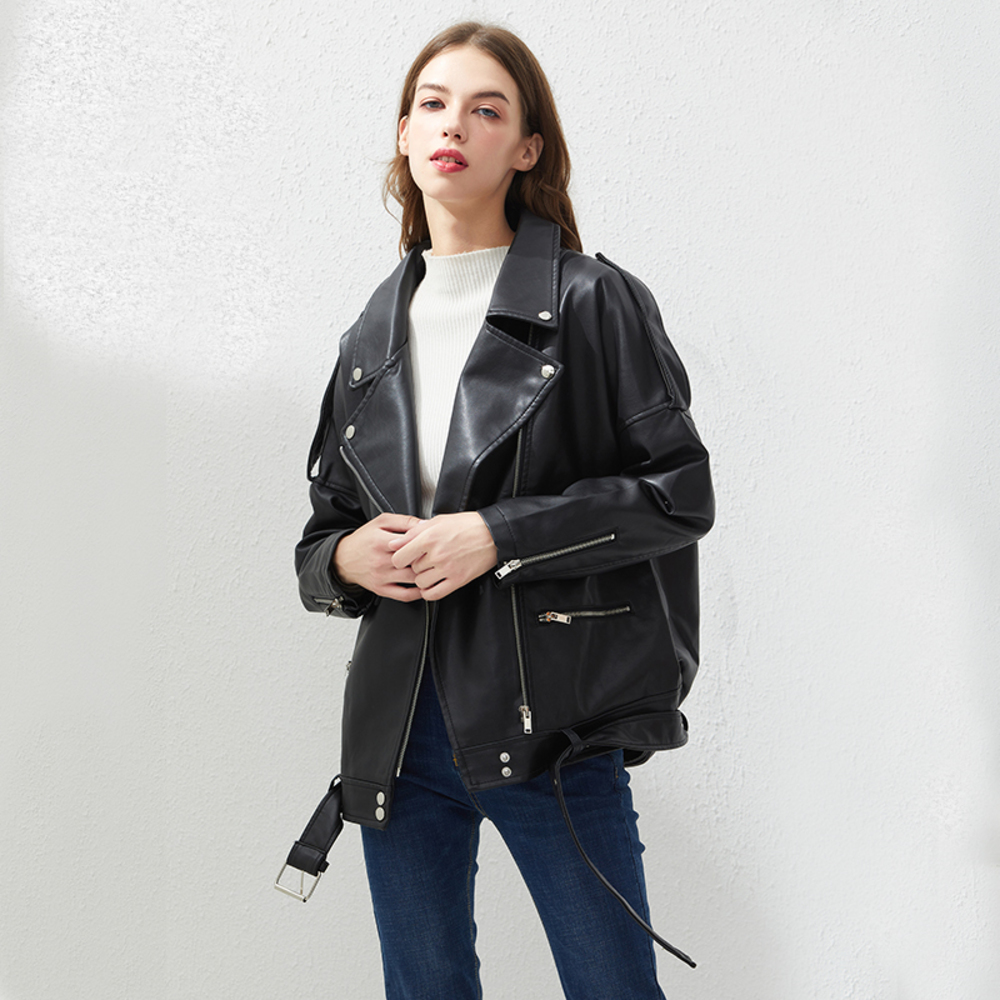 Fitaylor PU Faux Women Loose Sashes Casual Biker Jackets Outwear Female Tops BF Style Black Leather Jacket Coat
Fitaylor PU Faux Women Loose Sashes Casual Biker Jackets Outwear Female Tops BF Style Black Leather Jacket Coat