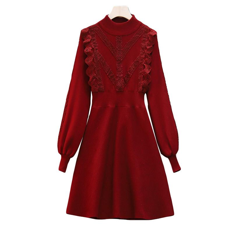 Autumn Dress Women's New Lace Ruffle Solid Half Turtleneck Pull Pullover Knitted Sweater Dress Plus Size Female Winter Dresses, Black
Autumn Dress Women's New Lace Ruffle Solid Half Turtleneck Pull Pullover Knitted Sweater Dress Plus Size Female Winter Dresses, Black