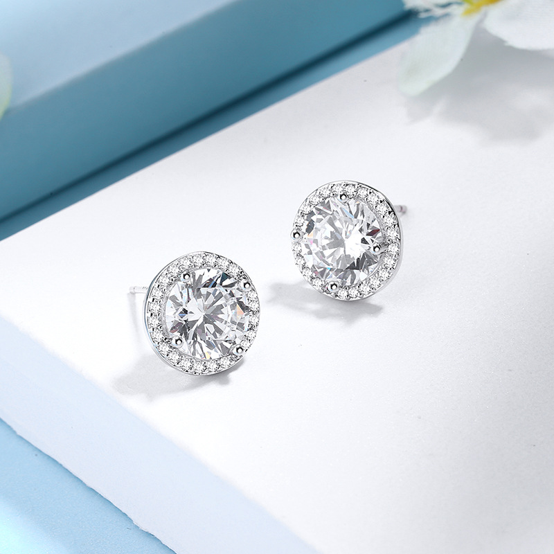 S sterling sier round stud earrings big stone shining crystal bling dia designer love earring earings ear rings for women wedding jewelry