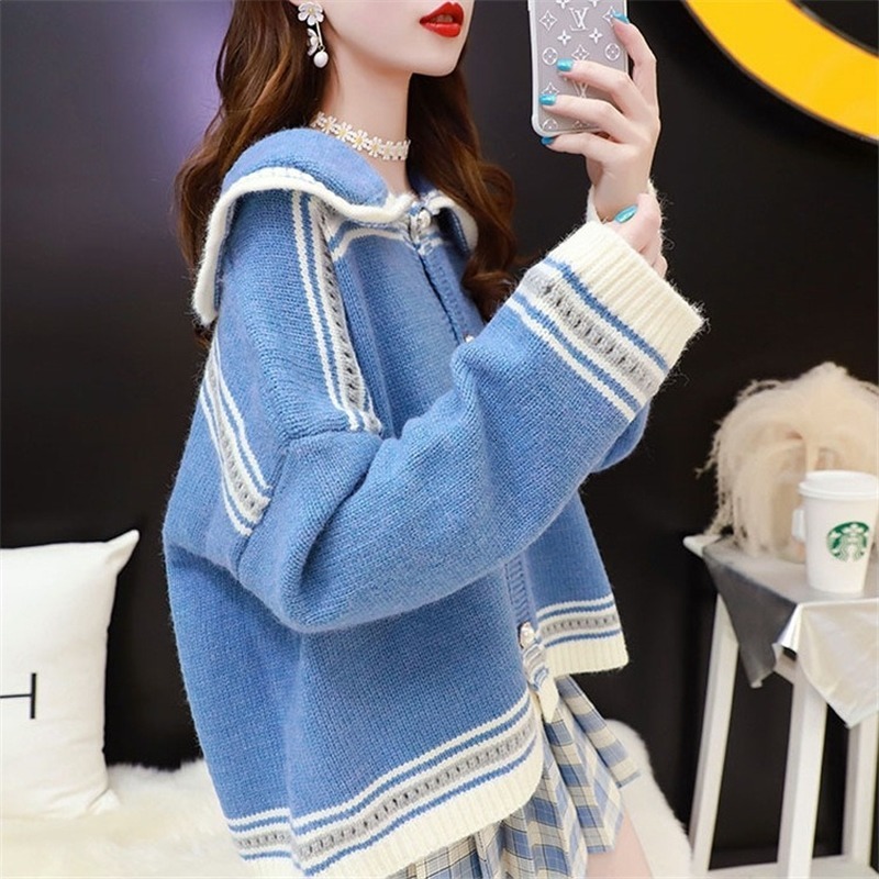 2021 New Sea goalie women's sweater Autumn and winter lazy sweet Korean school mesh style cardigan tide C3F5, Blue
2021 New Sea goalie women's sweater Autumn and winter lazy sweet Korean school mesh style cardigan tide C3F5, Blue