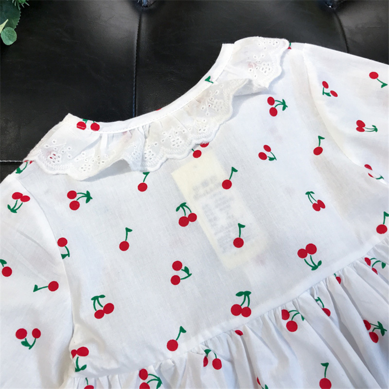 Humor Bear Spring Autumn New Girls Lace Cherry Pajama Set Baby Girl Home Service Thin Section Children's Long Sleeve 2pcs SuitX1019