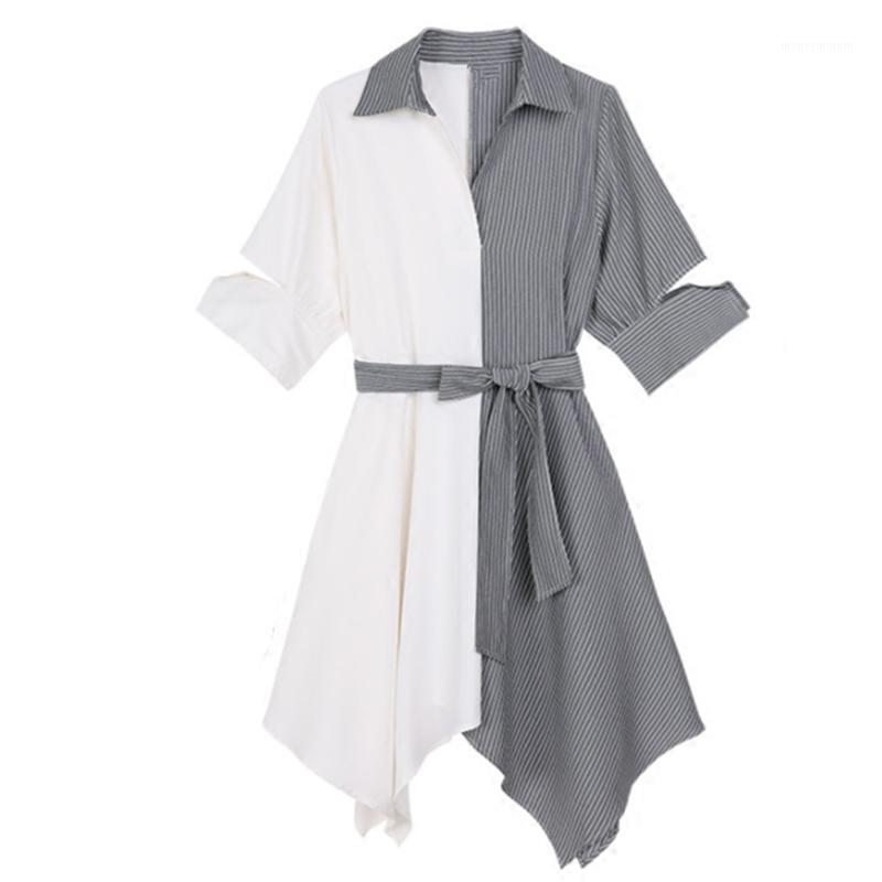 2019 spring summer women' new fashion dress V-neck high waist striped stitching temperament irregular dress with belt z231, Photo color
2019 spring summer women' new fashion dress V-neck high waist striped stitching temperament irregular dress with belt z231, Photo color