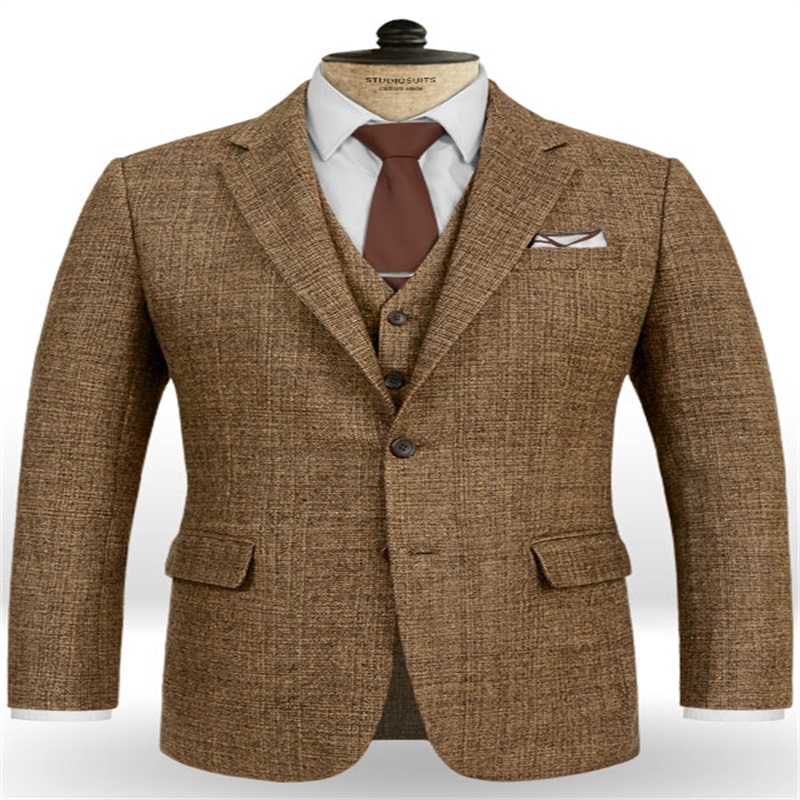 Khaki Handsome Men Suits Thick Notch Lapel Wedding Tuxedos 3 Piece Two Button Blend Vintage Tailored Fit Suits For Best Man Custom Made
