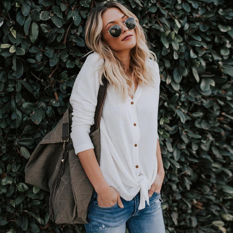 Women Autumn Blouse Waffle Button Up Front Bow Oversize Loose Knit Blouse Shirt Tops Women Blusas Fall New T200320