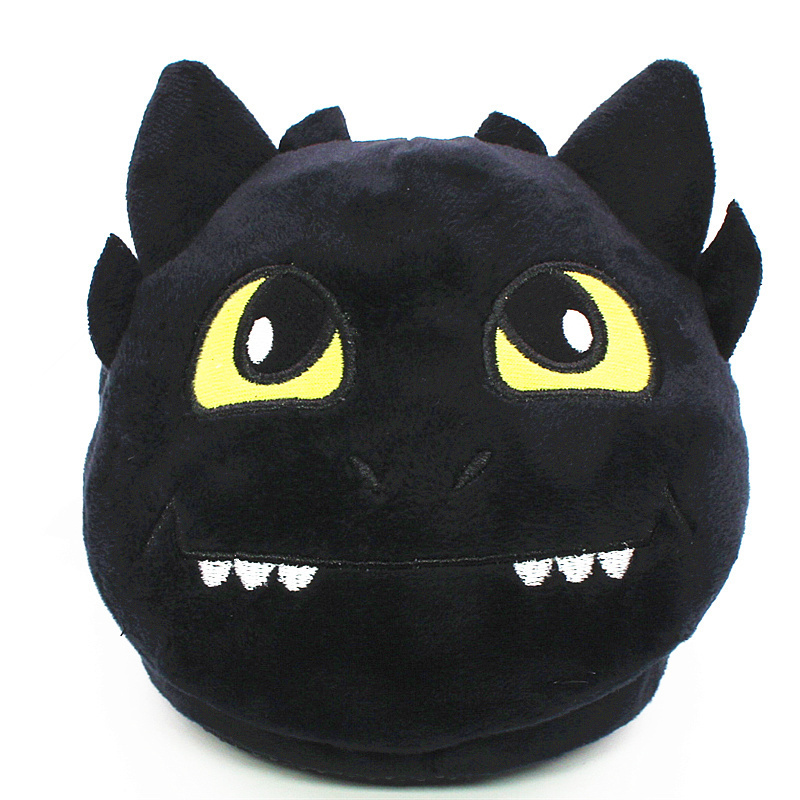 Unisex Anime Cartoon Plush Slippers How to Train Your Dragon Style Winter Warm Soft PP Cotton Black Home Fluffy Slippers Shoes Y200106