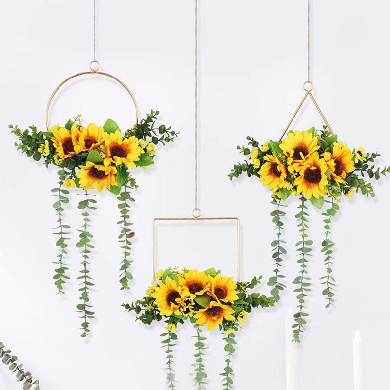 Artificial Sunflower Metal Floral Hoop Wreath Set of 3,Wall Hanging Hoop Garland Wreath for Wall Wedding Decor, Yellow
Artificial Sunflower Metal Floral Hoop Wreath Set of 3,Wall Hanging Hoop Garland Wreath for Wall Wedding Decor, Yellow