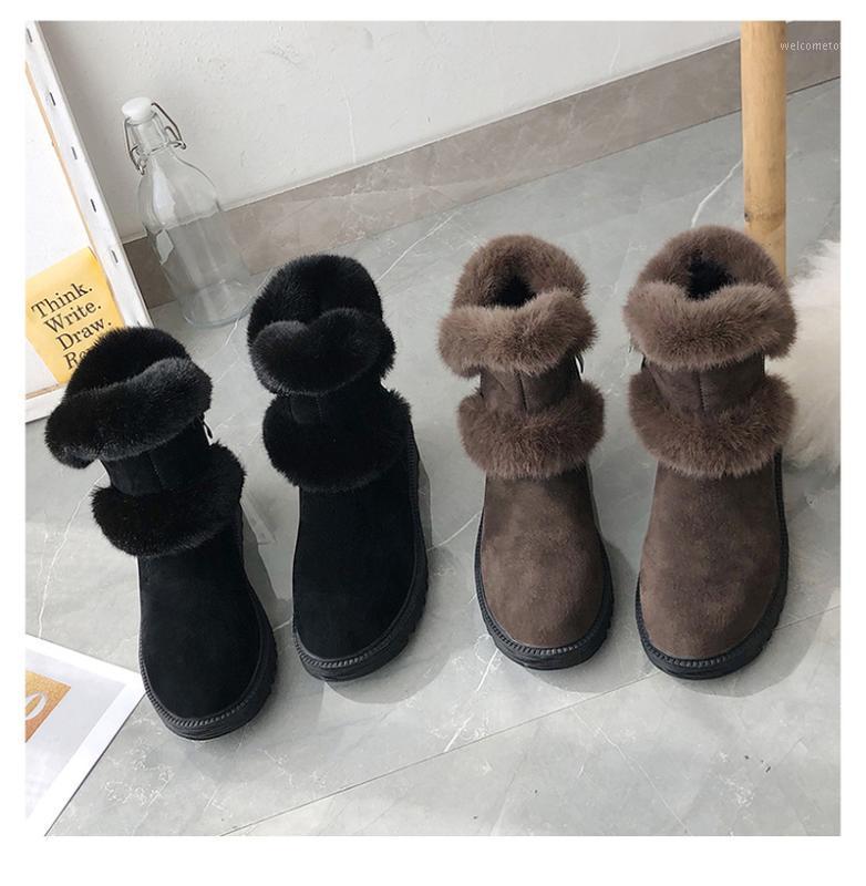 2020 New Winter Women Snow Boots Plush Warm Snow Boots Thicken Cotton Zapatos De Mujer Botas Flat Warm U11-151, Black