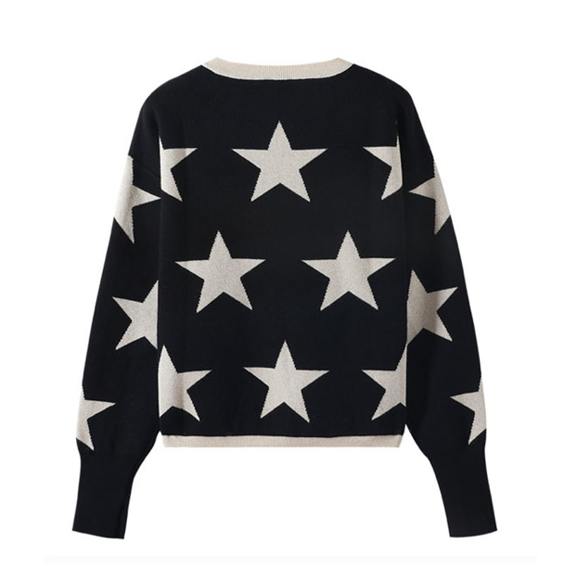 Fall Winter Women's Sweater O-Neck Black White Star Pullover Knitting Sweaters Warm Long Sleeve Casual Jumper Female C-288 201221
