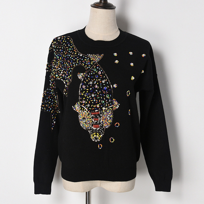 2021 Autumn Female Brand Designer Fashionable High Street New Pullovers Round Neck Cable Knit Goldfish Bead Sweater Wfz0, Black
2021 Autumn Female Brand Designer Fashionable High Street New Pullovers Round Neck Cable Knit Goldfish Bead Sweater Wfz0, Black