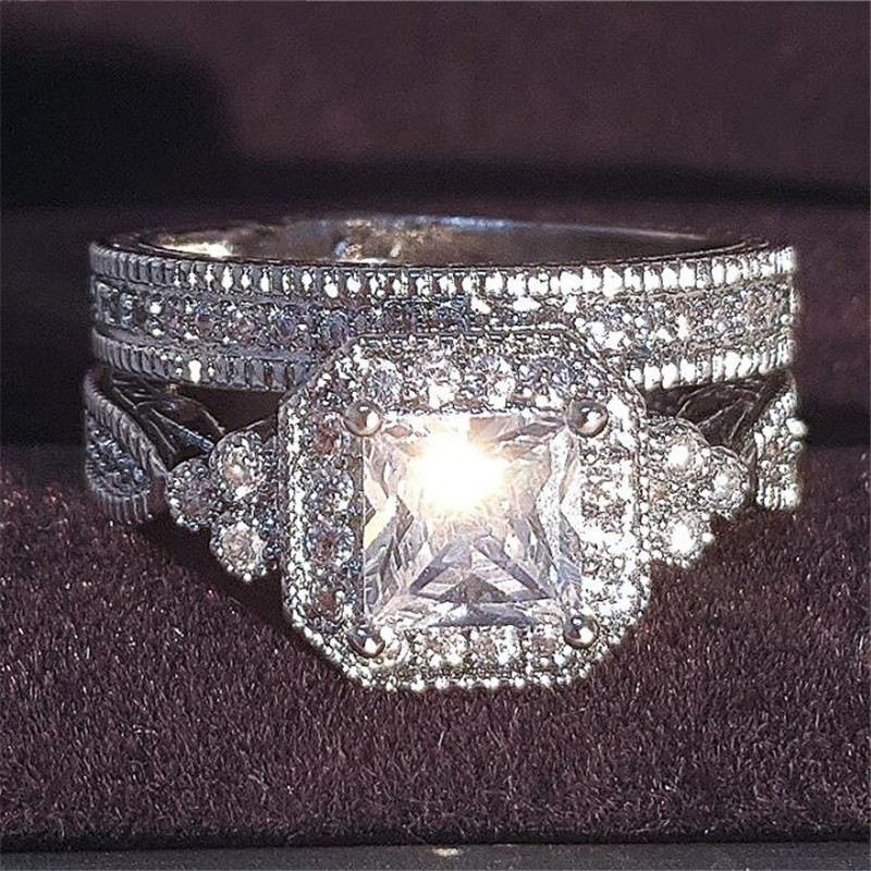 Sterg Sier Princess Cut White Topaz CZ Dia Eternity Wedding Ring Set for Women Bridal 2024 Gift dh910320090