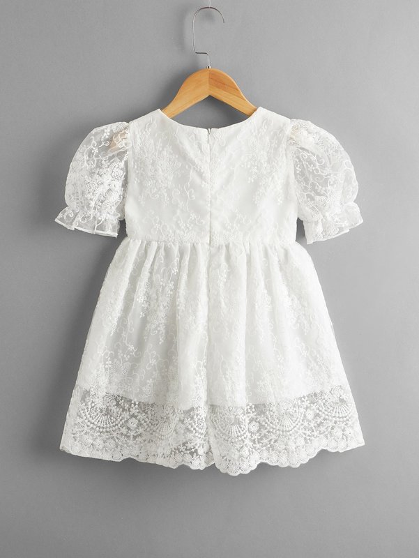 Toddler Girls Embroidery Mesh Babydoll Dress SHE