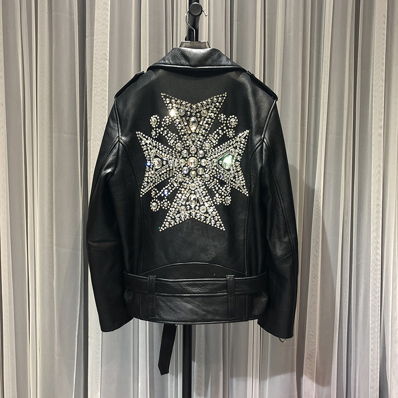 Woman Coats 100% Natural Leather Sheepskin Fashion Real Sheepskin Motorcycle Jackets Rivet Genuine Leather Ladies Jack 201030