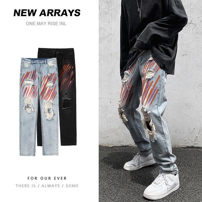 New Design Sense Fashion Graffiti Trendy Brand Casual Pants Personality Trend Skinny Jeans Homme Men Niche Fat Port Style, N808 black 
New Design Sense Fashion Graffiti Trendy Brand Casual Pants Personality Trend Skinny Jeans Homme Men Niche Fat Port Style, N808 black