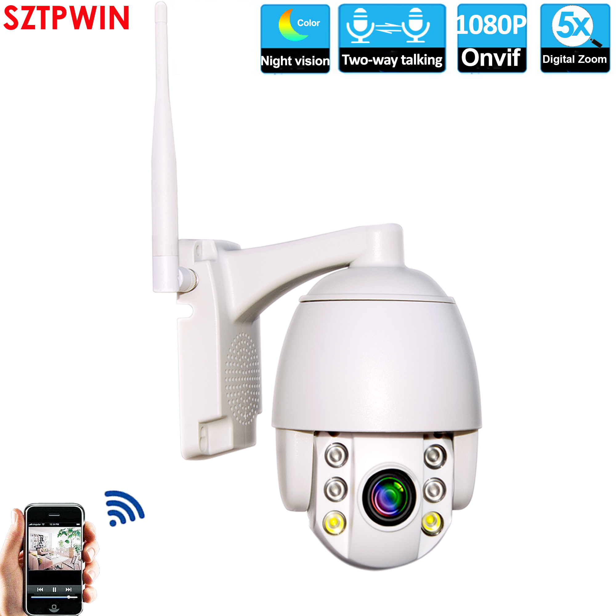 1080P Wireless PTZ IP Camera WIFI 5X Digital Zoom Outdoor Security Camera for Wireless NVR Kit IP Pro APP Remote
1080P Wireless PTZ IP Camera WIFI 5X Digital Zoom Outdoor Security Camera for Wireless NVR Kit IP Pro APP Remote