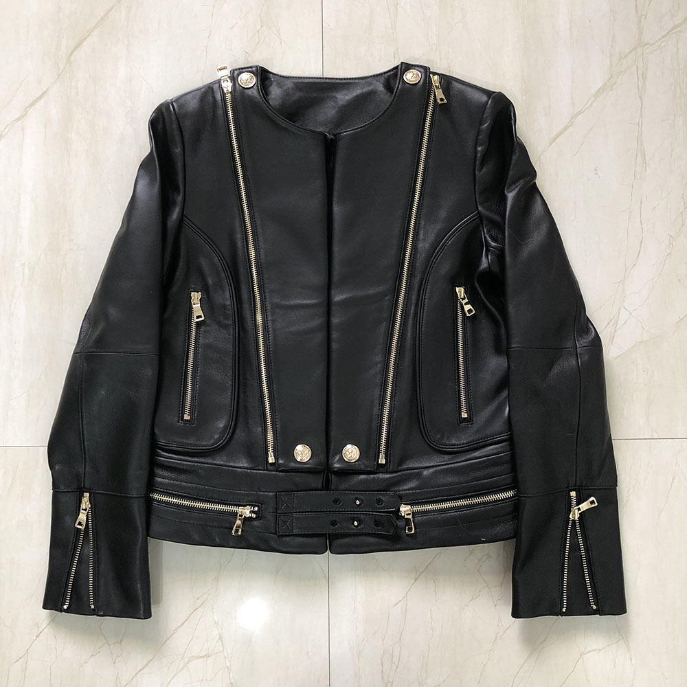 YOLOAgain Women genuine leather jacket ladies black real leather jacket 201030