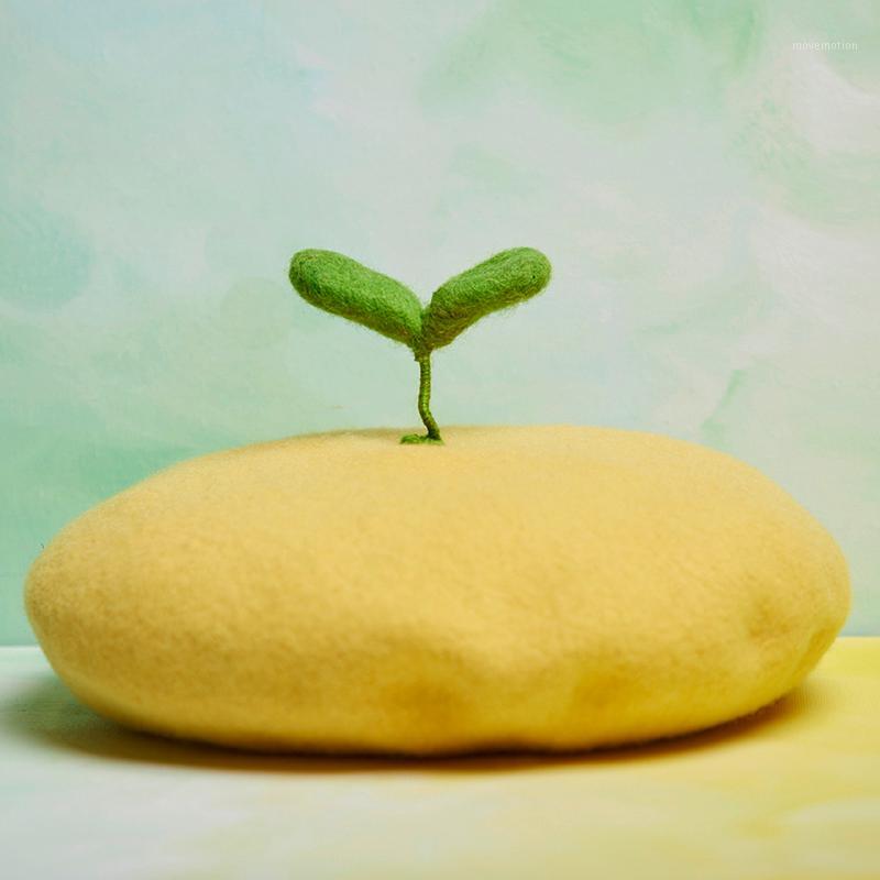 Handmade wool felt lovely green shoots growing wild painter cap beret autumn and winter hat1, Shallow light yellow
Handmade wool felt lovely green shoots growing wild painter cap beret autumn and winter hat1, Shallow light yellow