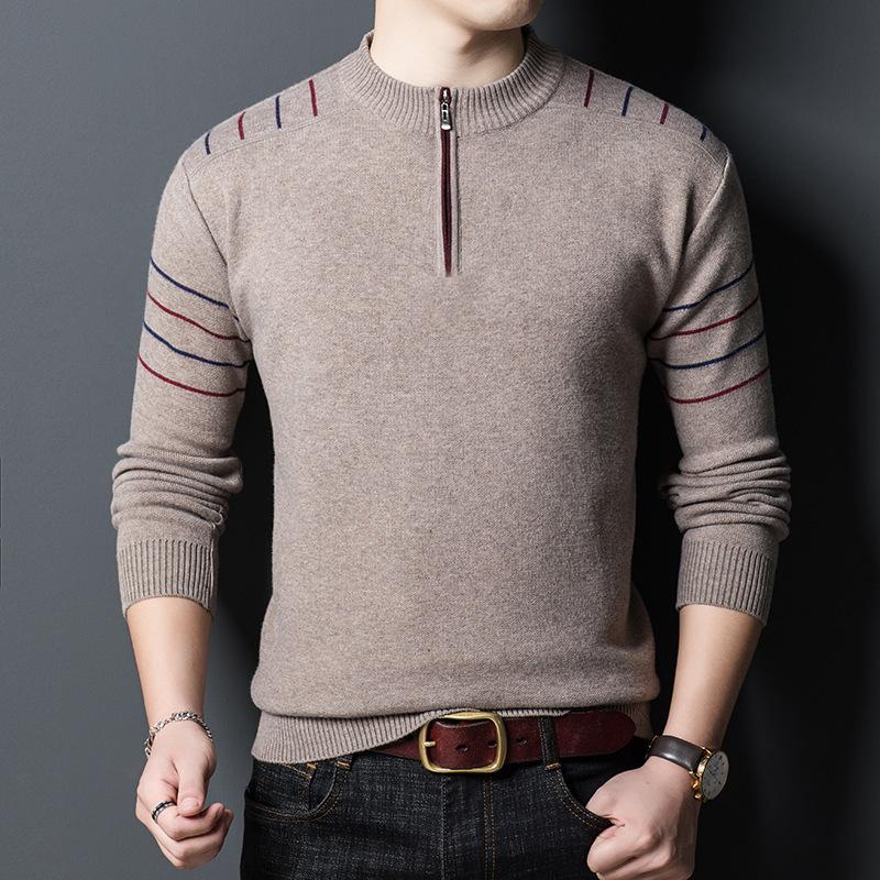Mens Casual Slim Fit Pullover Sweaters Long Sleeve Knitted Sweater With Half Zipper Round Neck Striped Jumper Business Style New, Khaki
Mens Casual Slim Fit Pullover Sweaters Long Sleeve Knitted Sweater With Half Zipper Round Neck Striped Jumper Business Style New, Khaki