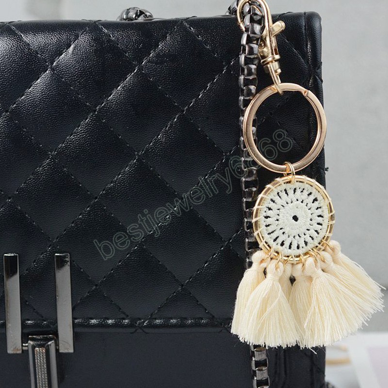 Boho Pompom Tassel Bag Charm Key Chain Fashion Jewelry Solid Color Simple All-match Cellphone Straps Handbag Pendant Key Chain