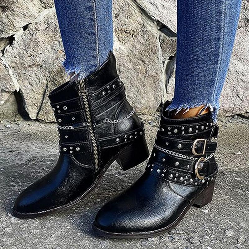 Women Ankle Boots Women's Fashion Rivet Shoes Woman Leather Buckle Strap Ladies Chunky Heels Female Punk Rome Footwear, Black
Women Ankle Boots Women's Fashion Rivet Shoes Woman Leather Buckle Strap Ladies Chunky Heels Female Punk Rome Footwear, Black