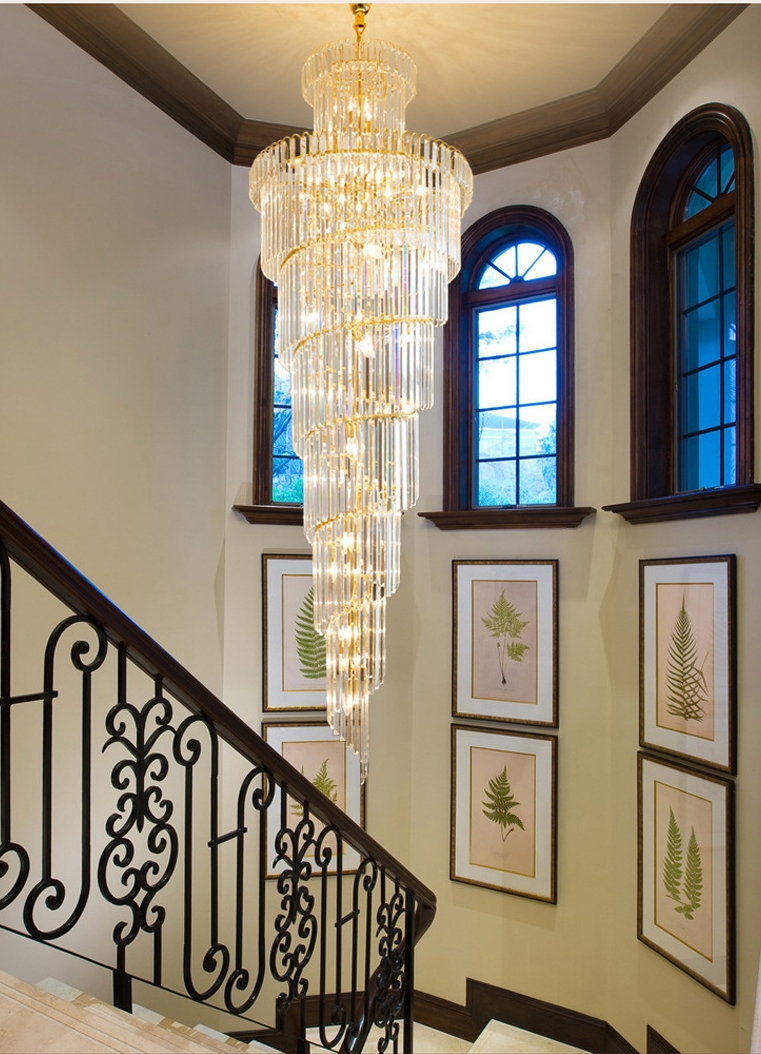 High-end fashion crystal chandelier double staircase chandelier lighting simple villa hotel spiral staircase lamp long pendant lights
