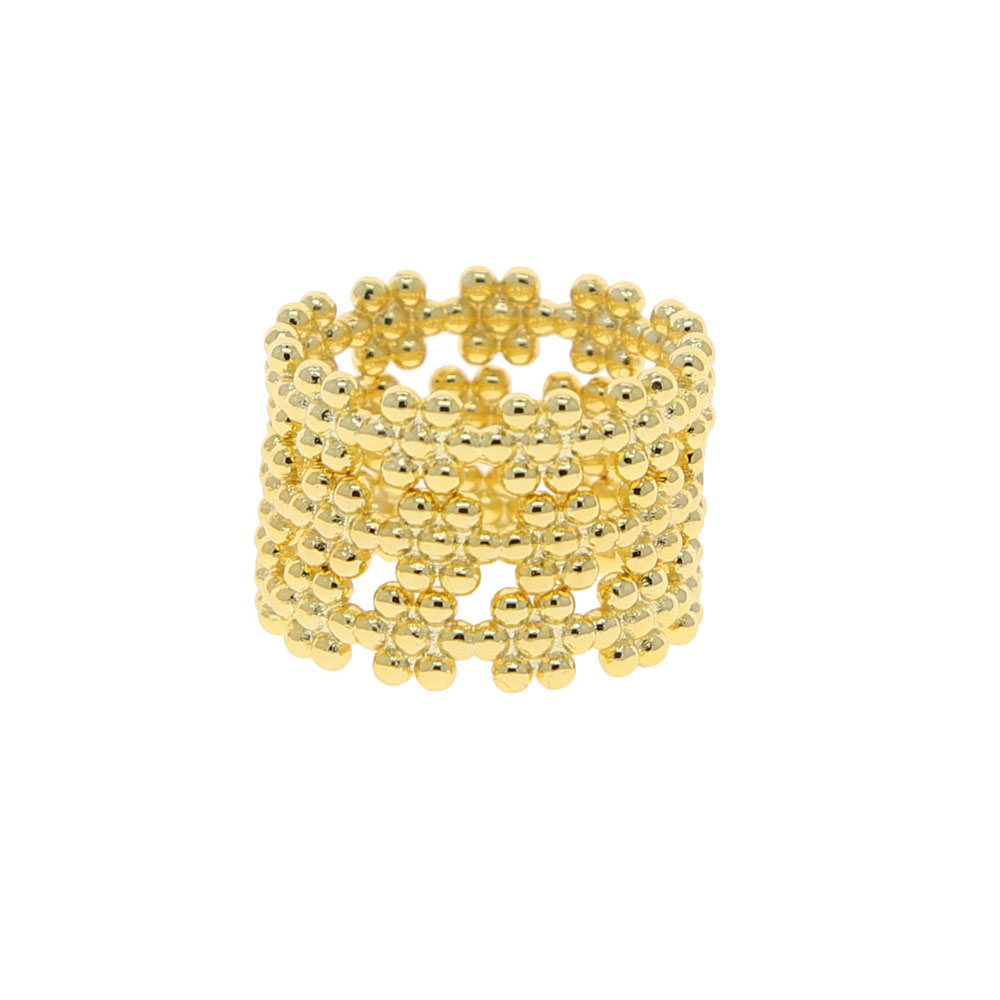 2021 Top quality dainty ball beaded shape daisy flower stacking band ring for women fashion gold color wedding jewelry wholesale Drop ship