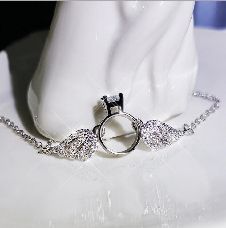 Choucong Brand New Simple Fashion Jewelry Sweet Cute 925 Sterling Silver Angle Wings Pendant Pave White Topaz Women Clavicle Necklace Gift