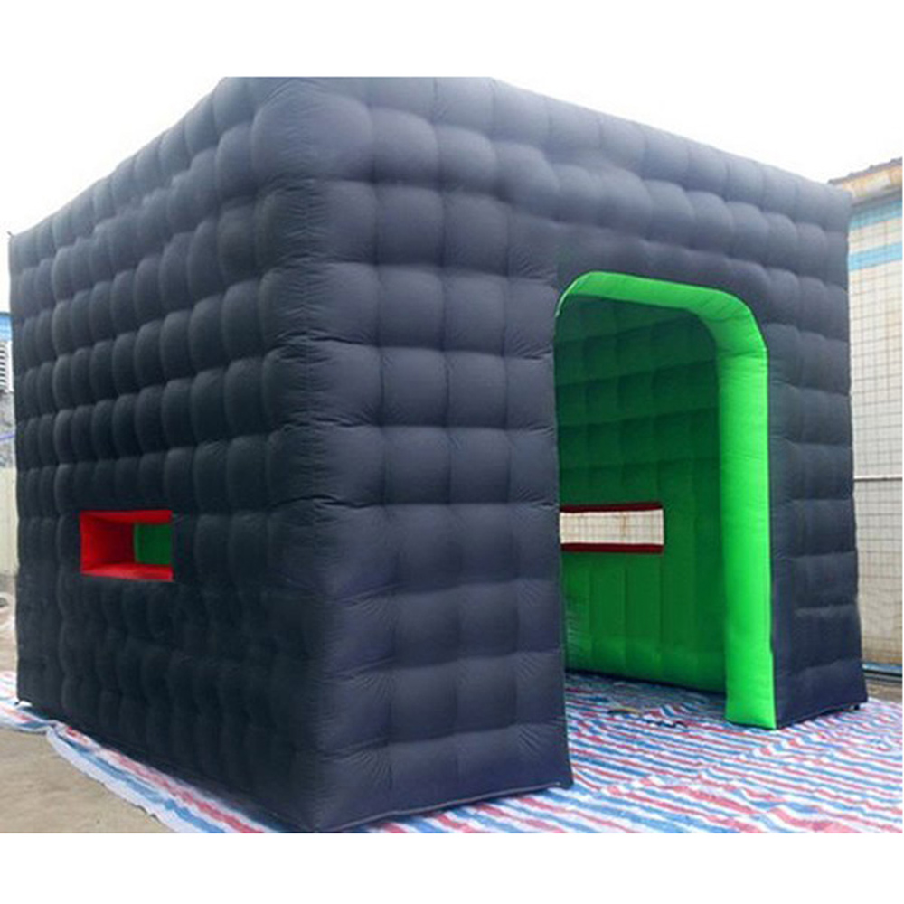 Celebration ceremony 5x5m big green/black inflatable cube tent square kiosk with door for outdoor events