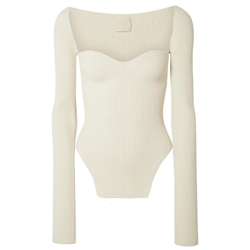 Korea White Side Split Knitted Women's Sweater Square Collar Long Sleeve Asymmetric Sweaters Female Fashion New Clothes W096 201023