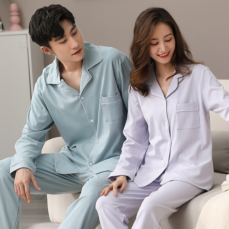 Winter 100% Cotton Couple Pajamas For Men and Women Full Sleeves Sleepwears Pyjama Femme Pj Set Couple Pijamas Para Parejas 201109