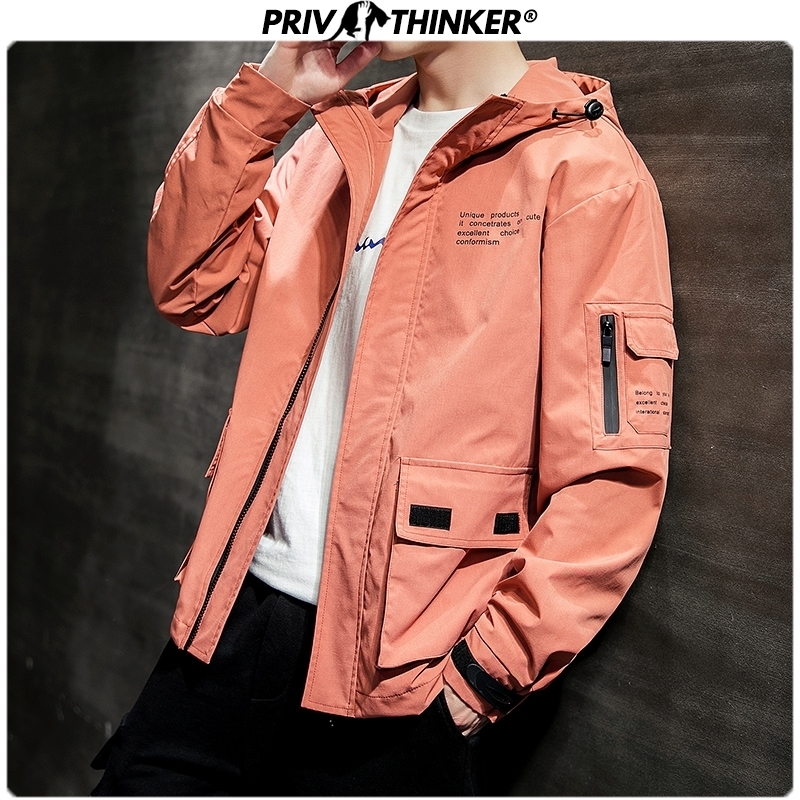 Privathinker Men's Hip Hop Hooded Jacket Men Autumn Outwear Fashion Coat Korean Jackets Male Casual Safari Style Clothes T200117