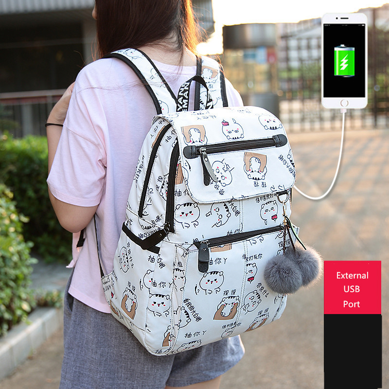 OKKID school bags for girls female laptop backpack usb backbag children backpacks cute cat school backpack for girls bag pack LJ201029