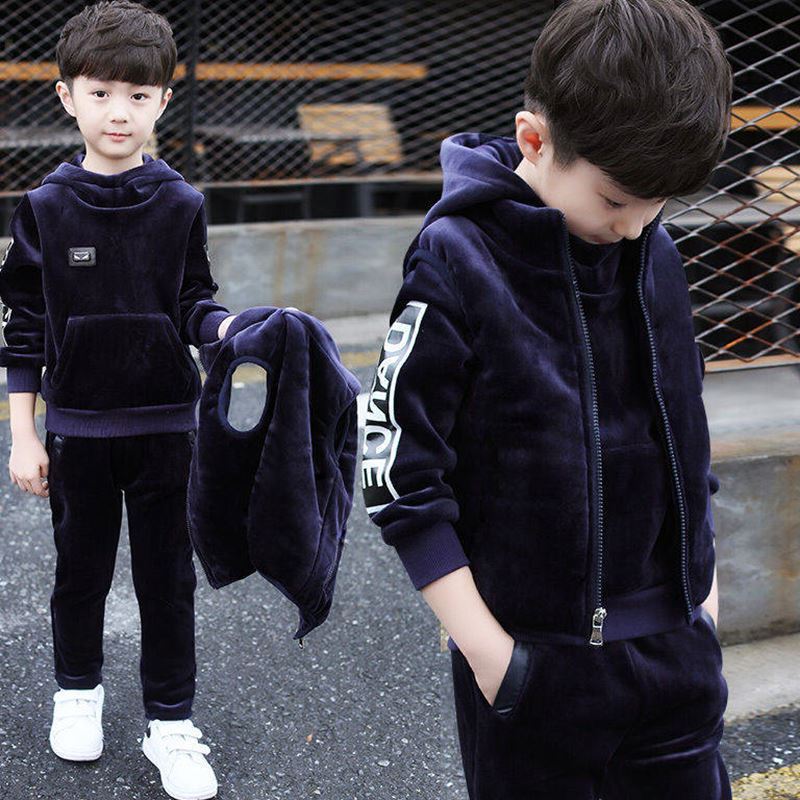 Brand Boys Warm Thicken Fleece Hoodies+Pants+Vest 3pcs Sets Girl Winter Sets Children Clothes Kids Casual Suits Christmas Outfit Y1107