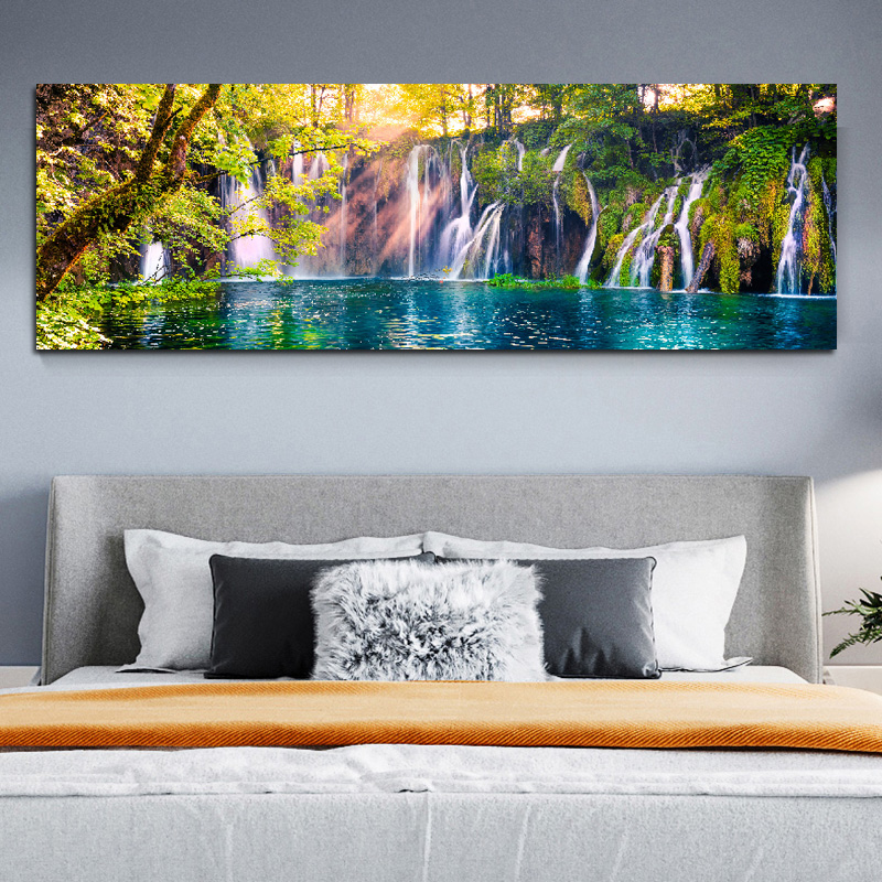 Modern Big Size Landscape Fall Nature Green Tree Canvas Painting Lake Posters and Prints Wall Pictures for Bedroom Home Decor