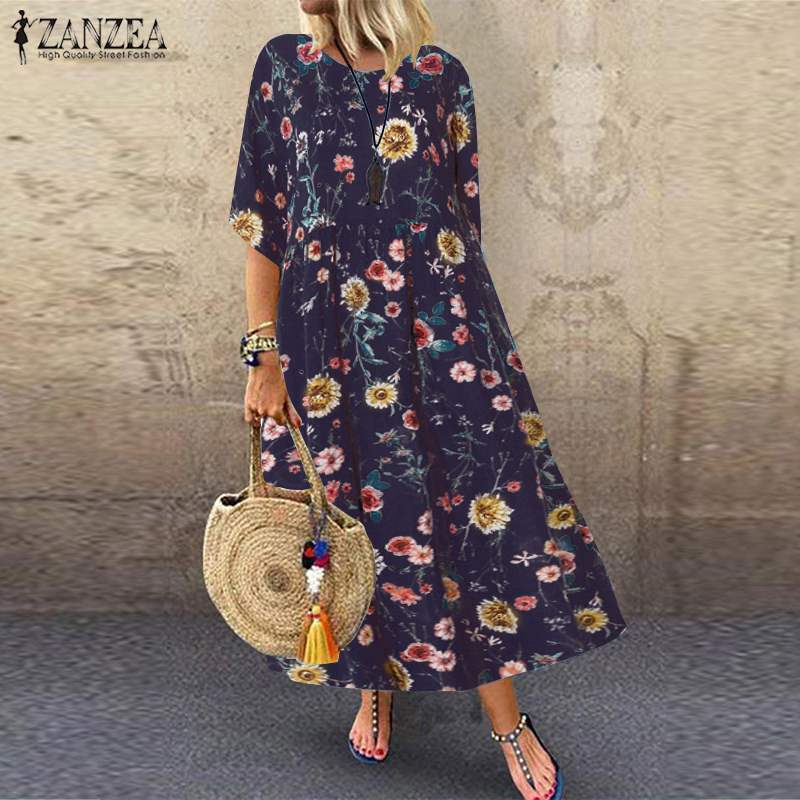 ZANZEA Women Bohemian Dress Fashion Summer Sundress Ladies Casual Daily Vestidos Long Maxi Dresses Beach Party Robe Femme T200620