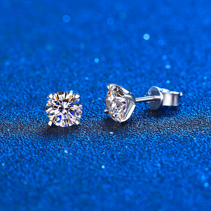 Real 0.4-4 Carat Stud Earrings for Women Men Solid 925 Sterling Silver Solitaire Round Diamond Earrings Fine Jewelry 220211