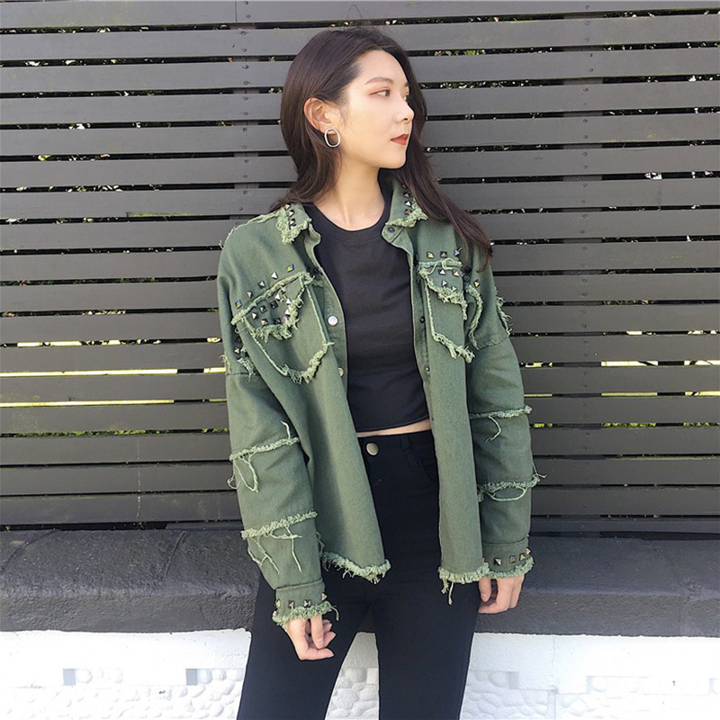 Spring Rivet Denim Jacket Casual Loose jeans jacket women Long Sleeve Plus size women Bomber jacket Autumn women's denim Coat T200319