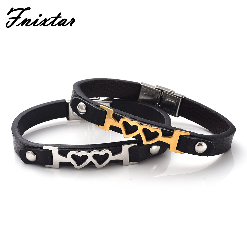 Fnixtar Double Heart Charms Genuine Leather Bracelet Men Bracelets & Bangles Women Fashion Jewelry Stainless Steel Jewelry
Fnixtar Double Heart Charms Genuine Leather Bracelet Men Bracelets & Bangles Women Fashion Jewelry Stainless Steel Jewelry