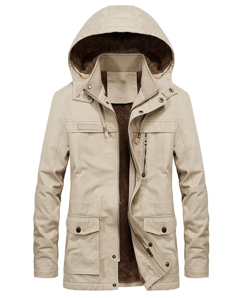 Men's Down Parka Jacket Warm Winter Waterproof Fleece Overcoat With Hood Khaki, Black, Beige, Yellow - Casual Streetwear B3