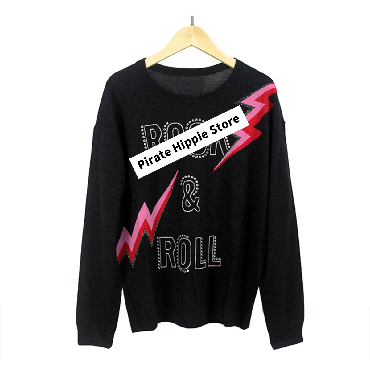 Beading Letter Graphic Sweater Women Autumn Winter Long Sleeve O Neck Black Pullover Casual Vintage Rock Sweaters Tops 201030wtt