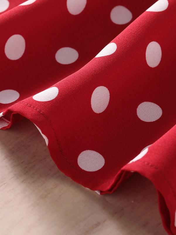 Girls Polka Dot Print Ruffle Trim Dress SHE01