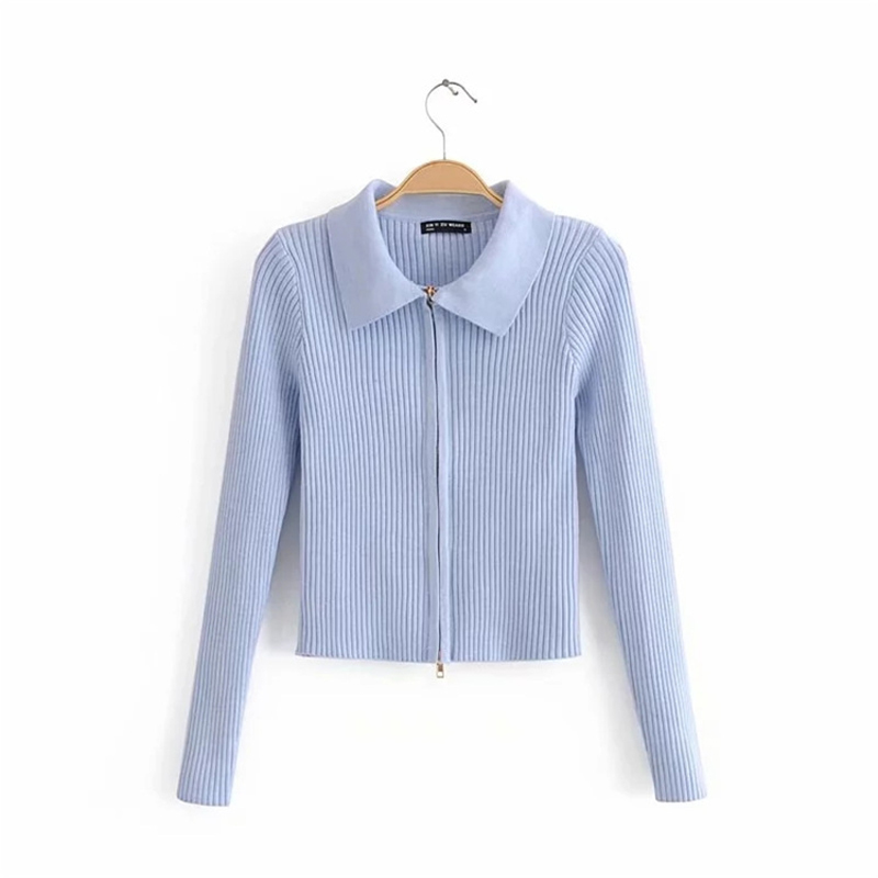 Lucyever Zipper Women Cardigans Sweater Sexy Autumn Long Sleeve Corpped Knitted Autumn Fashion Female Top Casual Slim Blouse 201222