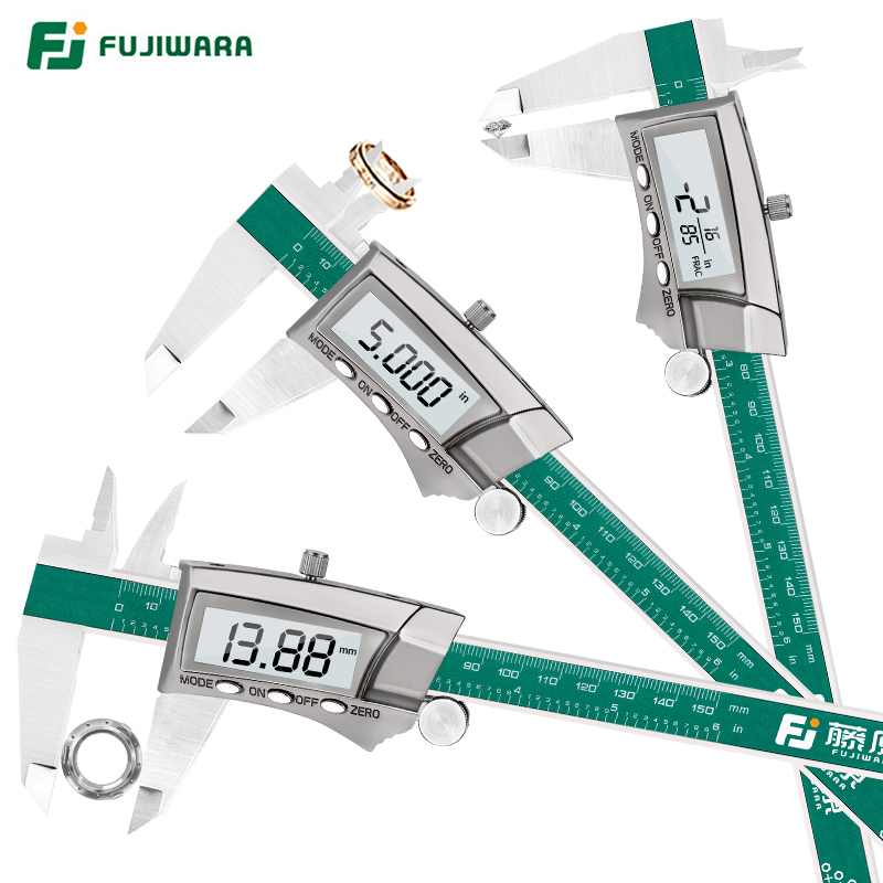 FUJIWARA 0-150mm Digital Display Stainless Steel Caliper 1/64 Fraction/MM/Inch LCD Electronic Vernier Caliper T200602